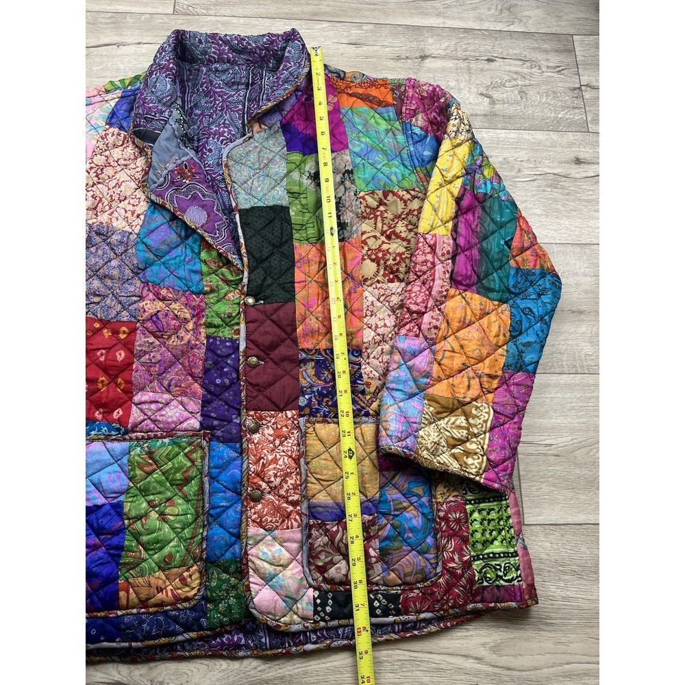 C:eed Jacket Size XL Multicolor Silk Patchwork Beaded Boho Artsy Reversible VTG - Picture 10 of 16